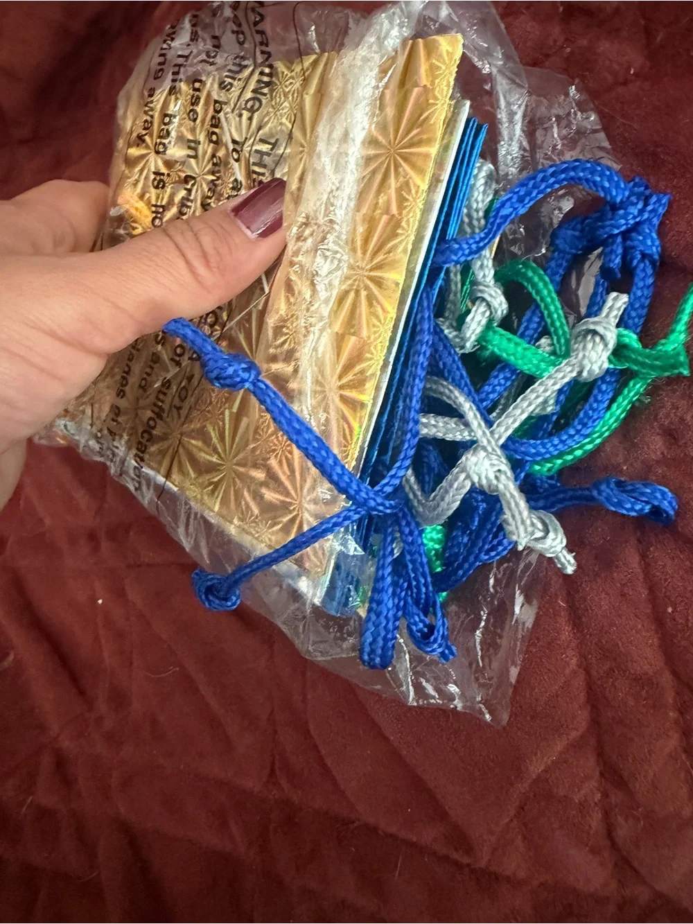 Embroidered Yellow Drawstring Pouch with Blue Cord